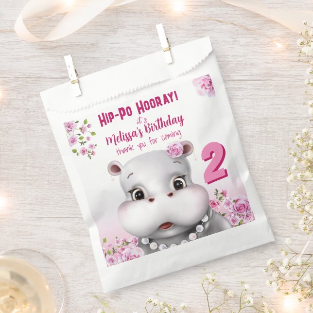 Sachets En Papier Hippo rose florale fille anniversaire (Coupé)