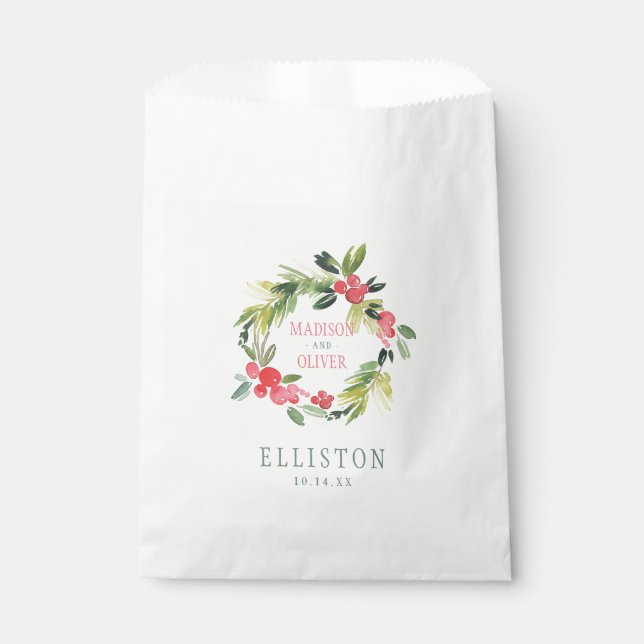 Sachets En Papier Hiver Floral Aquarelle Wreath | MARIAGE (Devant)
