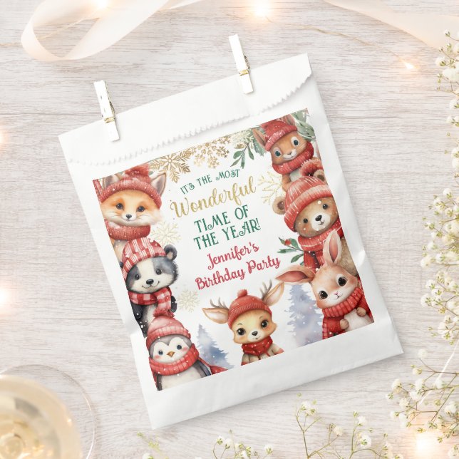 Sachets En Papier Hiver Onederland Mauvais Animaux d'hiver Anniversa (Coupé)