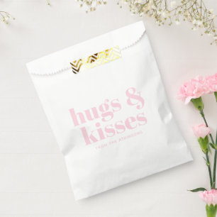 Sachets En Papier Hugs & Bisses rose blanc moderne typographie perso