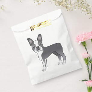 Sachets En Papier Illustration de chien Boston Terrier bleu et blanc
