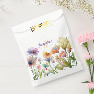 Sachets En Papier Illustration de fleur sauvage colorée monogramme