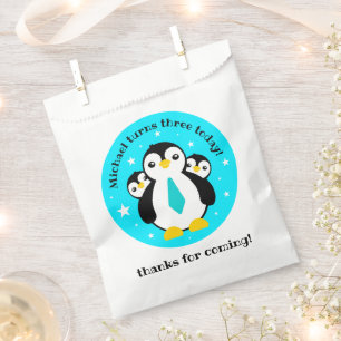 Sachets En Papier Joli Anniversaire Garçon Pingouins Blue Neckties