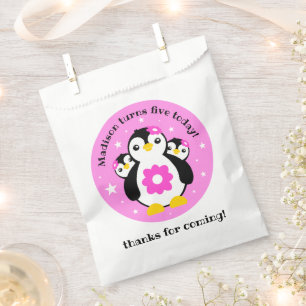 Sachets En Papier Joli Anniversaire Pingouins Fleurs Roses
