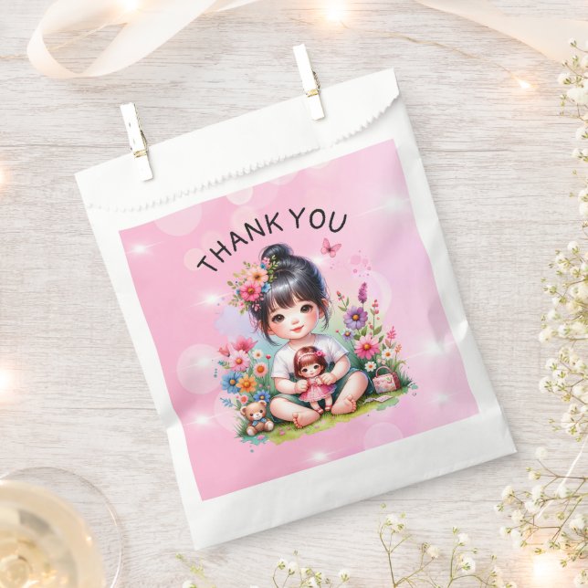 Sachets En Papier Joli asiatique fille et poupée Merci d'anniversair (Coupé)