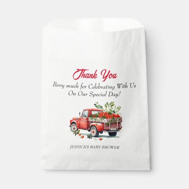 Sachets En Papier Joli Baby shower de fraise Merci (Devant)
