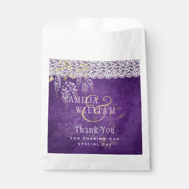 Sachets En Papier Joli Mariage de dentelle WISTERIA violet rustique (Devant)