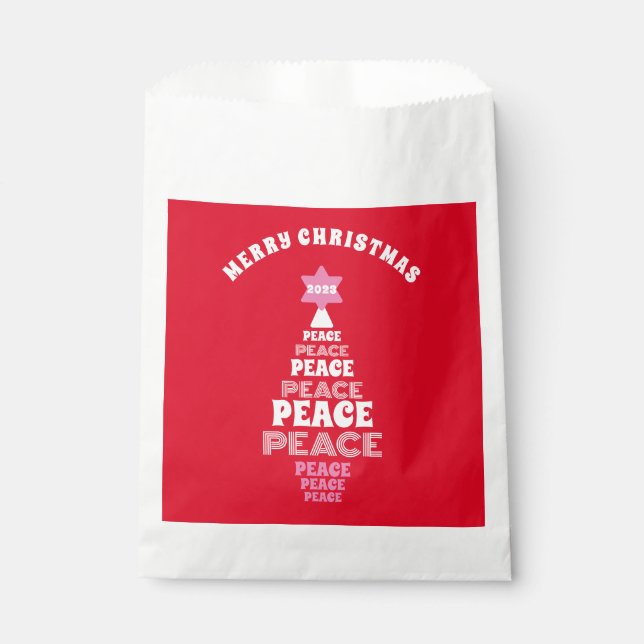 Sachets En Papier Joli sapin rose et rouge de Noël (Devant)