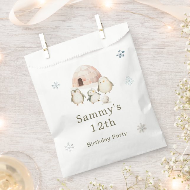 Sachets En Papier Jolie fête d'anniversaire des pingouins d'hiver (Coupé)