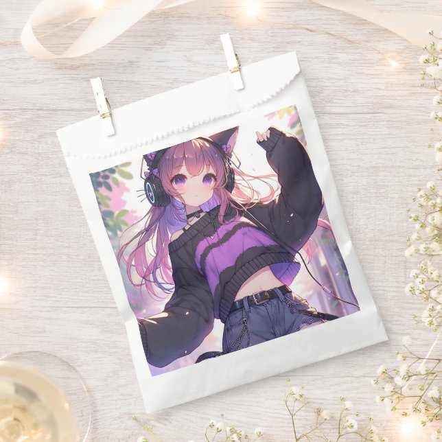 Sachets En Papier Jolie fille Anime Anniversaire (Coupé)