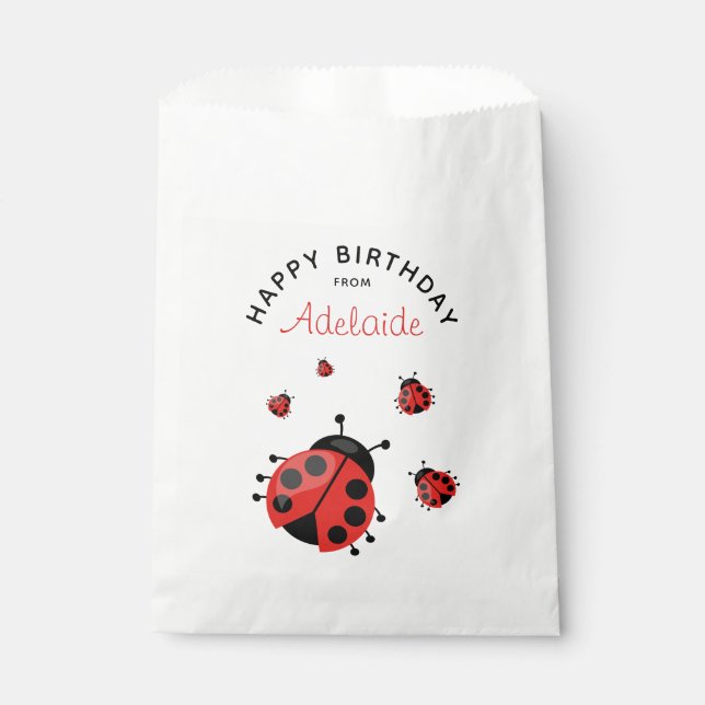 Sachets En Papier Jolie Red Ladybug moderne Joyeux Anniversaire pers (Devant)
