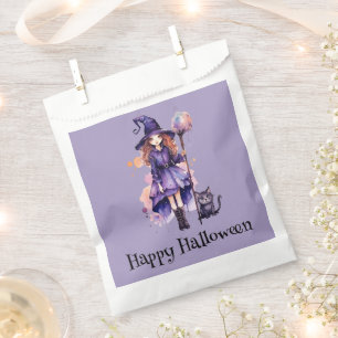 Sachets En Papier Jolie Sorcière et Chat Noir Joyeux Halloween