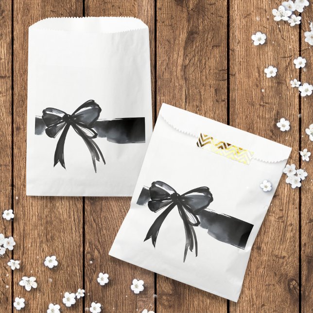 Sachets En Papier Jouer le noeud Noir Aquarelle Bow Mariage moderne (Tying The Knot elegant simple trendy Watercolor black white Bow Modern Wedding Favor Bags for guests)