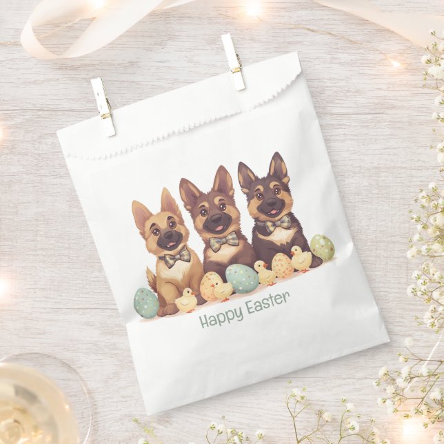 Sachets En Papier Joyeuses Pâques Chiens Berger Allemand (Coupé)