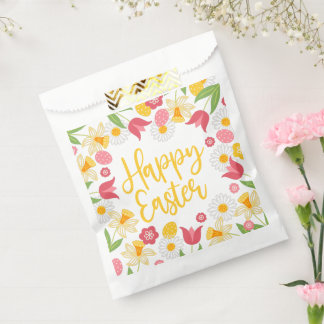 Sachets En Papier Joyeuses Pâques | Fleurs jaunes rouges 
