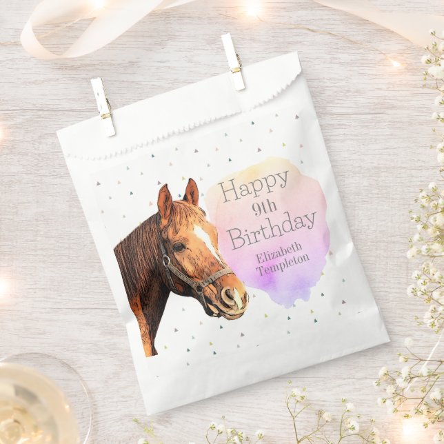 Sachets En Papier Joyeux Anniversaire Cheval Retour équitation Joli  (Coupé)
