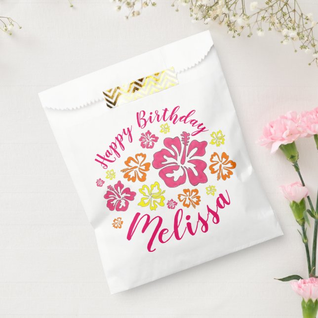 Sachets En Papier Joyeux anniversaire Fleurs d'Hibiscus hawaïens tro (Scellé)
