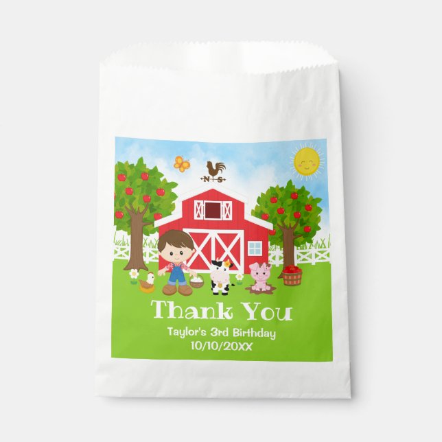 Sachets En Papier Joyeux Anniversaire Garçon aux Cheveux Bruns Merci (Devant)