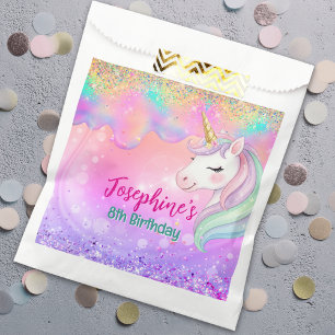 Sachets En Papier Joyeux anniversaire licorne rose aqua mignonne