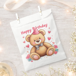 Sachets En Papier Joyeux Anniversaire Ourson Mignon avec des Cœurs R