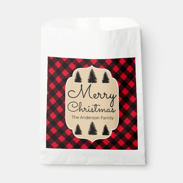 Sachets En Papier Joyeux Buffalo de Noël Check Plaid & Trees (Devant)