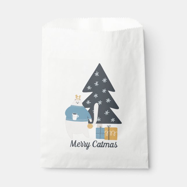Sachets En Papier Joyeux Catmas blanc chat ornement de Noël (Devant)
