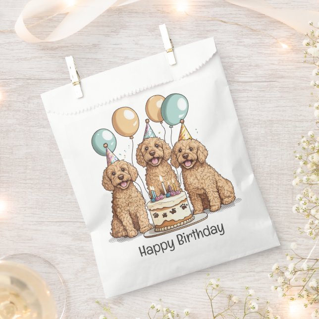 Sachets En Papier Joyeux Chiens Goldendoodle Anniversaire (Coupé)