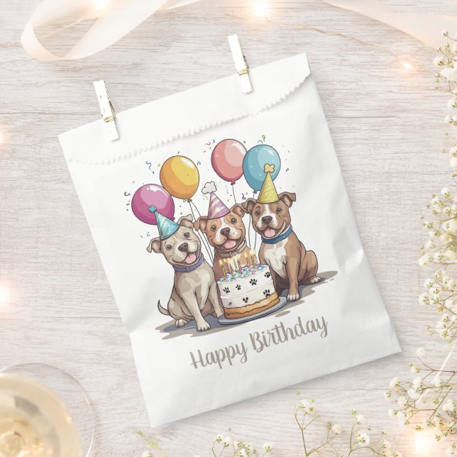 Sachets En Papier Joyeux Chiens taureaux Pit Anniversaire (Coupé)