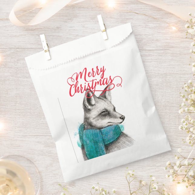 Sachets En Papier Joyeux dessin de renard de Noël (Coupé)