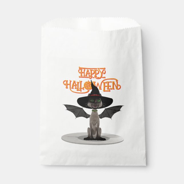 Sachets En Papier Joyeux Halloween. Chat avec ailes et casquette de  (Devant)