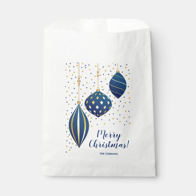 Sachets En Papier Joyeux Noël Bleu Or Ornements (Devant)