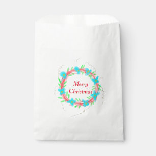 Sachets En Papier Joyeux Noël bleu rouge guirlande aquarelle vacance