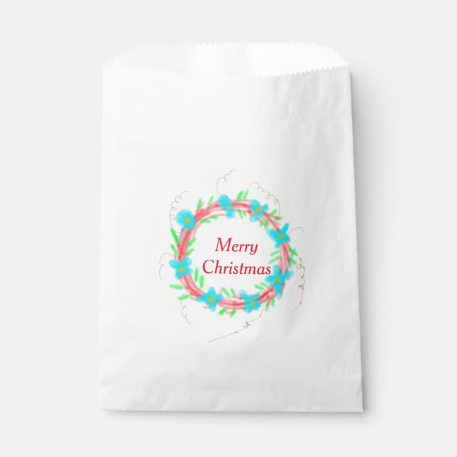 Sachets En Papier Joyeux Noël bleu rouge guirlande aquarelle vacance (Devant)