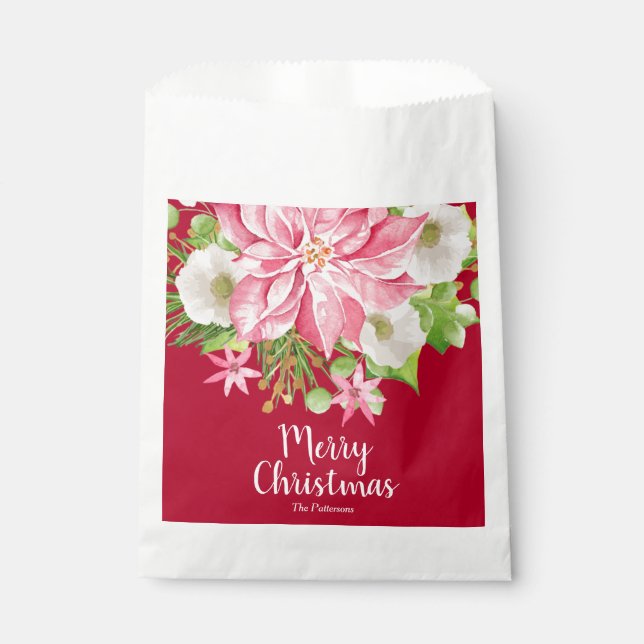 Sachets En Papier Joyeux Noël Floral Poinsettia vacances (Devant)