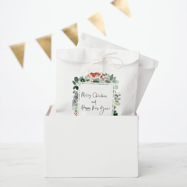 Sachets En Papier Joyeux Noël Rouge Holly Script moderne (Fête)