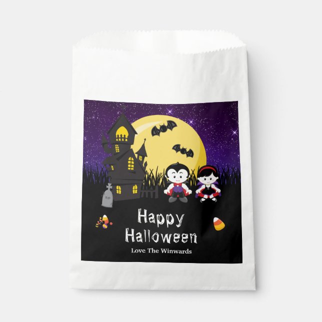 Sachets En Papier Joyeux Vampires du parti Halloween violet (Devant)