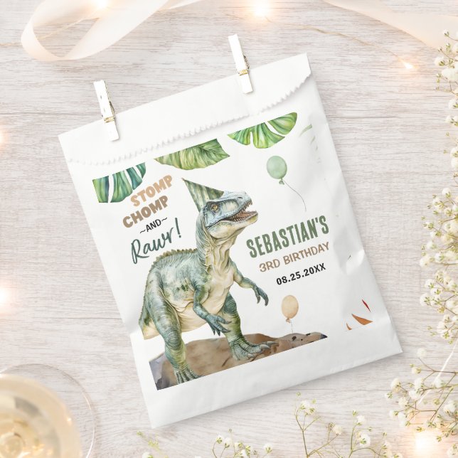 Sachets En Papier Jungle Dinosaur T Rex 3e fête d'anniversaire (Coupé)