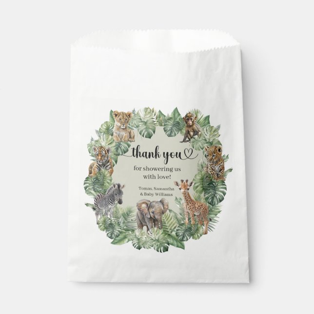 Sachets En Papier Jungle Safari Giraffe Palms Baby shower Feuille (Devant)