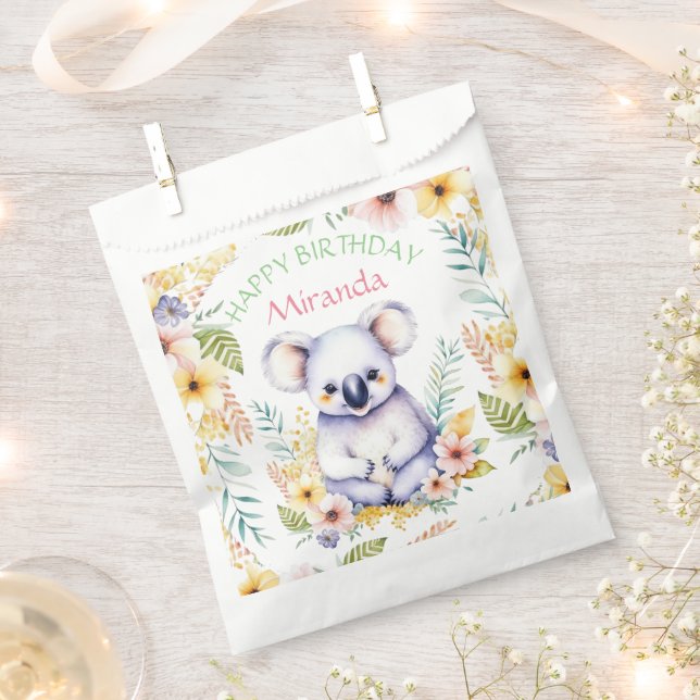 Sachets En Papier Koala Bear Joyeux anniversaire de fille à thème (Coupé)