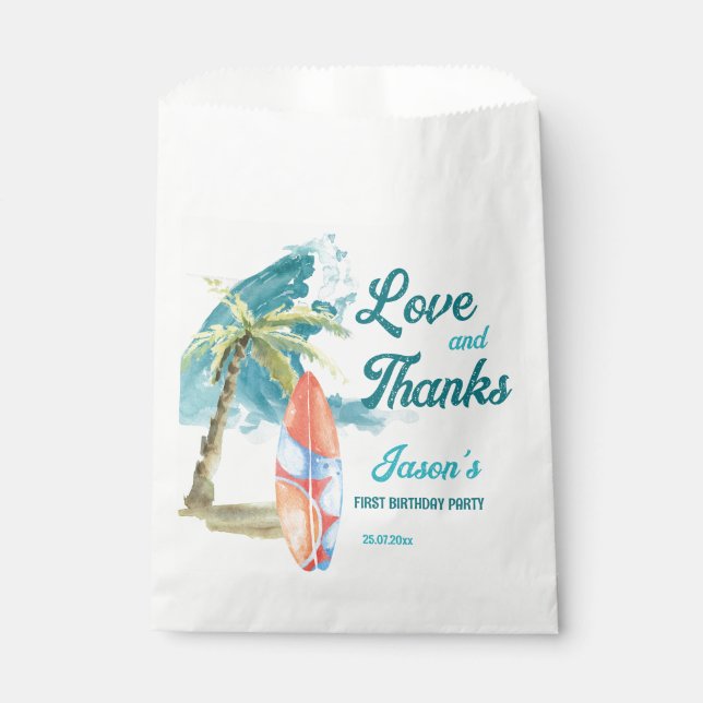 Sachets En Papier La grande fête de surf rétro plage merci (Devant)
