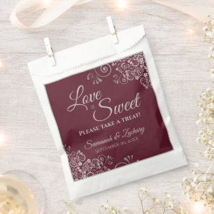 Sachets En Papier L'amour est douce dentelle d'argent Élégant Mariag