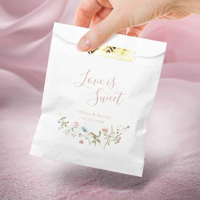 Sachets En Papier L'amour est doux Élégant Fleur sauvage Rustique Bo (Love is sweet Elegant Wildflower Rustic Boho Favor Bag)