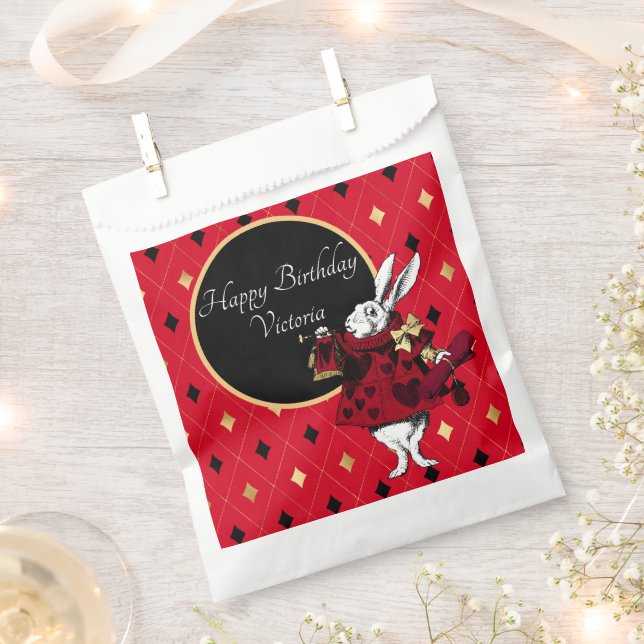 Sachets En Papier Lapin blanc à l'anniversaire rouge (Coupé)