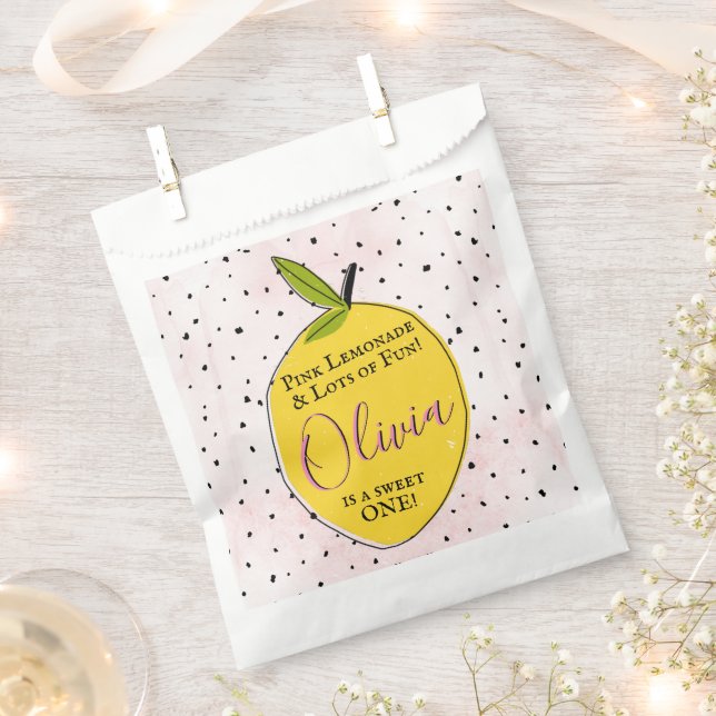 Sachets En Papier Lemonade rose moderne 1er anniversaire (Coupé)