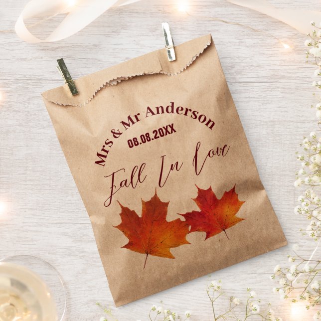 Sachets En Papier Les Feuilles rustiques tombent dans l'amour Mariag (Coupé)