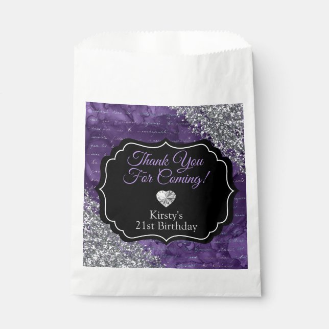 Sachets En Papier Lettres de sirène mauve Merci Parties scintillant  (Devant)