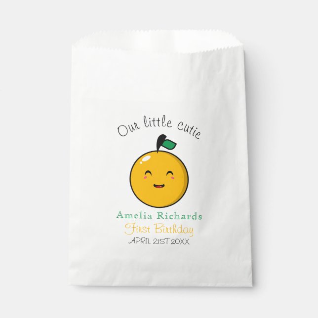 Sachets En Papier Little Cutie Orange Citrus 1er anniversaire (Devant)