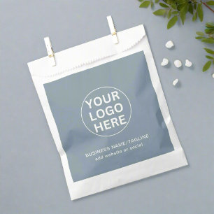 Sachets En Papier Logo d'entreprise et texte l Dusty Blue