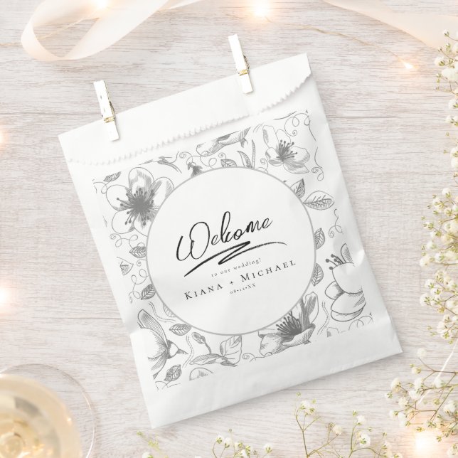 Sachets En Papier Love Calligraphy Mariage Floral Pattern Blk ID940 (Coupé)