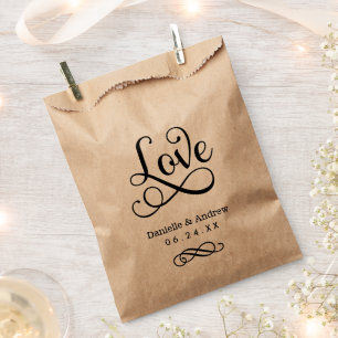 Sachets En Papier Love Elegant noir Script Mariage Monogramme